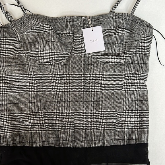 NWT CAMI NYC Women's Black Plaid Coset Style Teddy Bodysuit size small - Picture 2 of 11